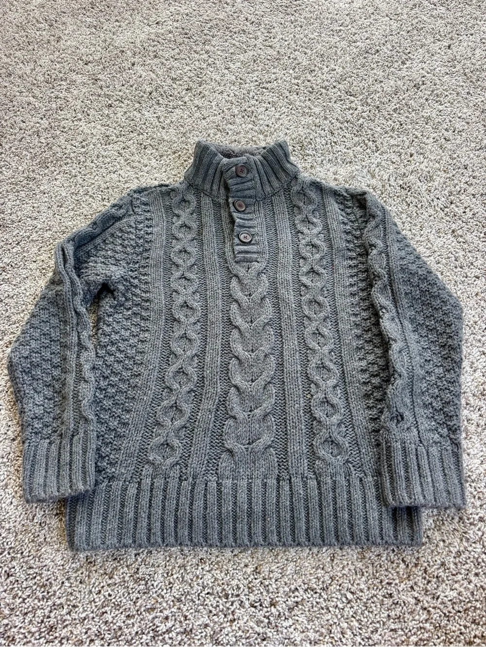 Boys gap Cable Knit Button sherpa lined neck Sweater - Gray